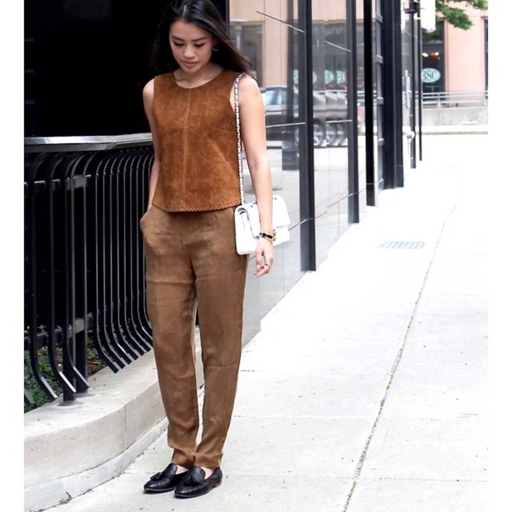 Zara TRF faux suede velour brown joggers pants